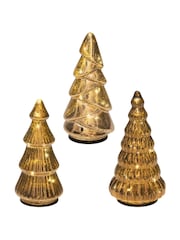 Lumineo Set of 3 Brown Warm White Gold LED Glass Christmas Tree Decorations - Image 2 of 3