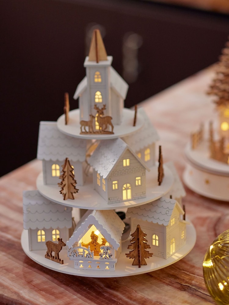 Lumineo Natural Warm White LED Wooden Spinning Church Decoration With Sound - Image 1 of 3