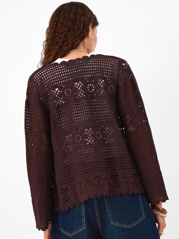 Accessorize Brown Crochet Tie Front Cardigan - Image 2 of 4 Accessorize Brown Crochet Tie Front Cardigan - Image 2 of 4