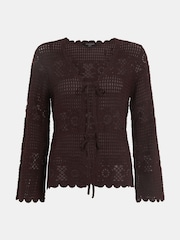 Accessorize Brown Crochet Tie Front Cardigan - Image 4 of 4