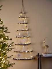 Decoris Natural Warm White 100cm Wooden LED Hanging Christmas Tree Decoration - Image 1 of 3