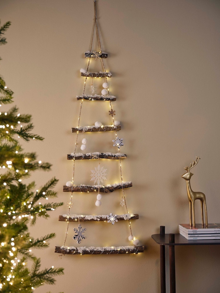Decoris Natural Warm White 100cm Wooden LED Hanging Christmas Tree Decoration - Image 1 of 3 Decoris Natural Warm White 100cm Wooden LED Hanging Christmas Tree Decoration - Image 1 of 3
