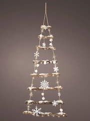 Decoris Natural Warm White 100cm Wooden LED Hanging Christmas Tree Decoration - Image 2 of 3