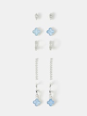 Accessorize Silver Clover Stud & Hoop Earrings 5 Pack - Image 1 of 1