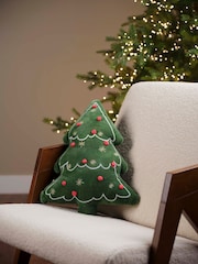 Decoris Green 48cm Velvet Christmas Tree Cushion - Image 1 of 2