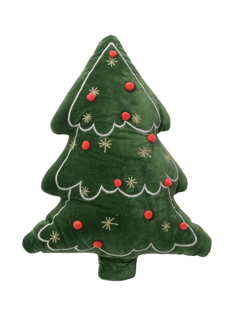 Decoris Green 48cm Velvet Christmas Tree Cushion - Image 2 of 2