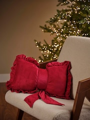 Decoris Red Velvet 50cm Festive Christmas Bow Cushion - Image 1 of 2