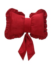 Decoris Red Velvet 50cm Festive Christmas Bow Cushion - Image 2 of 2