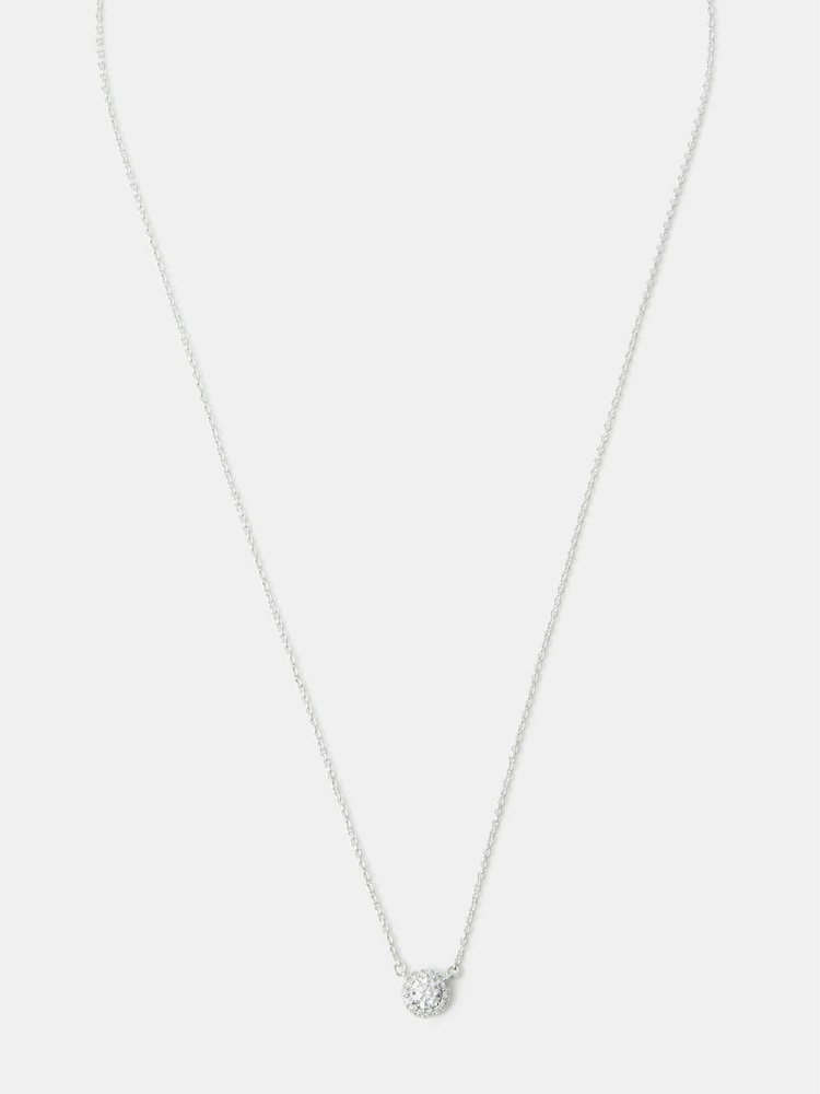 Accessorize 925 Sterling Silver Halo Stone Pendant Necklace - Image 1 of 1