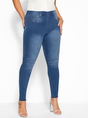 Yours Curve Mid Blue Pull On Bum Shaper Lola Jeggings - Image 1 of 3