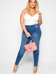 Yours Curve Mid Blue Pull On Bum Shaper Lola Jeggings - Image 2 of 3