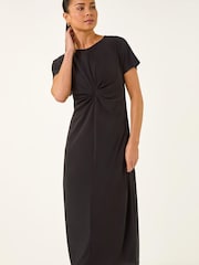 Roman Black Petite Twist Front Midi Dress - Image 1 of 5