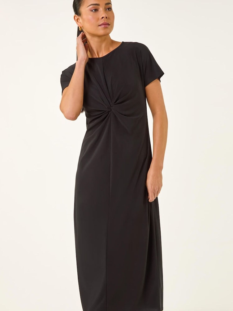 Roman Black Petite Twist Front Midi Dress - Image 1 of 5