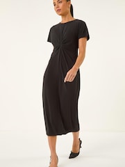 Roman Black Petite Twist Front Midi Dress - Image 2 of 5