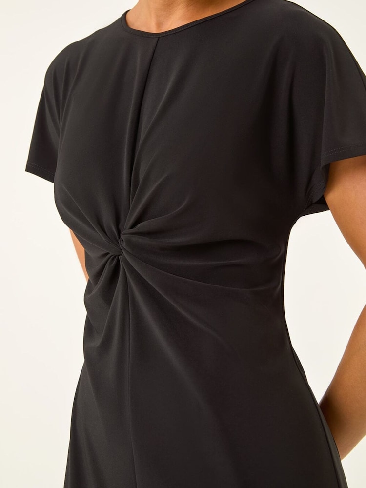 Roman Black Petite Twist Front Midi Dress - Image 5 of 5