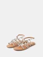Accessorize Gold Metallic Braided Leather Sandals - Image 1 of 2