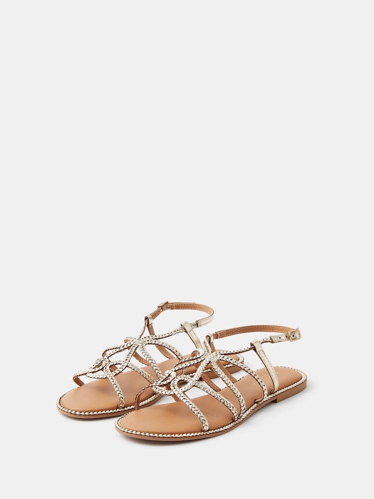Accessorize Gold Metallic Braided Leather Sandals - Image 1 of 2