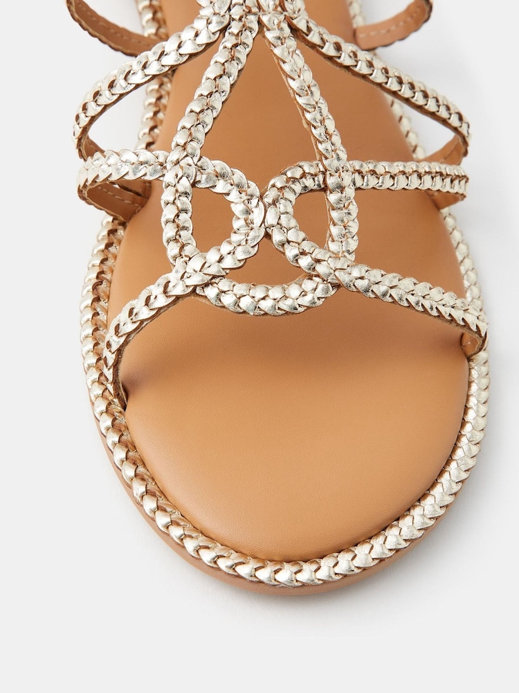 Accessorize Gold Metallic Braided Leather Sandals - Image 2 of 2