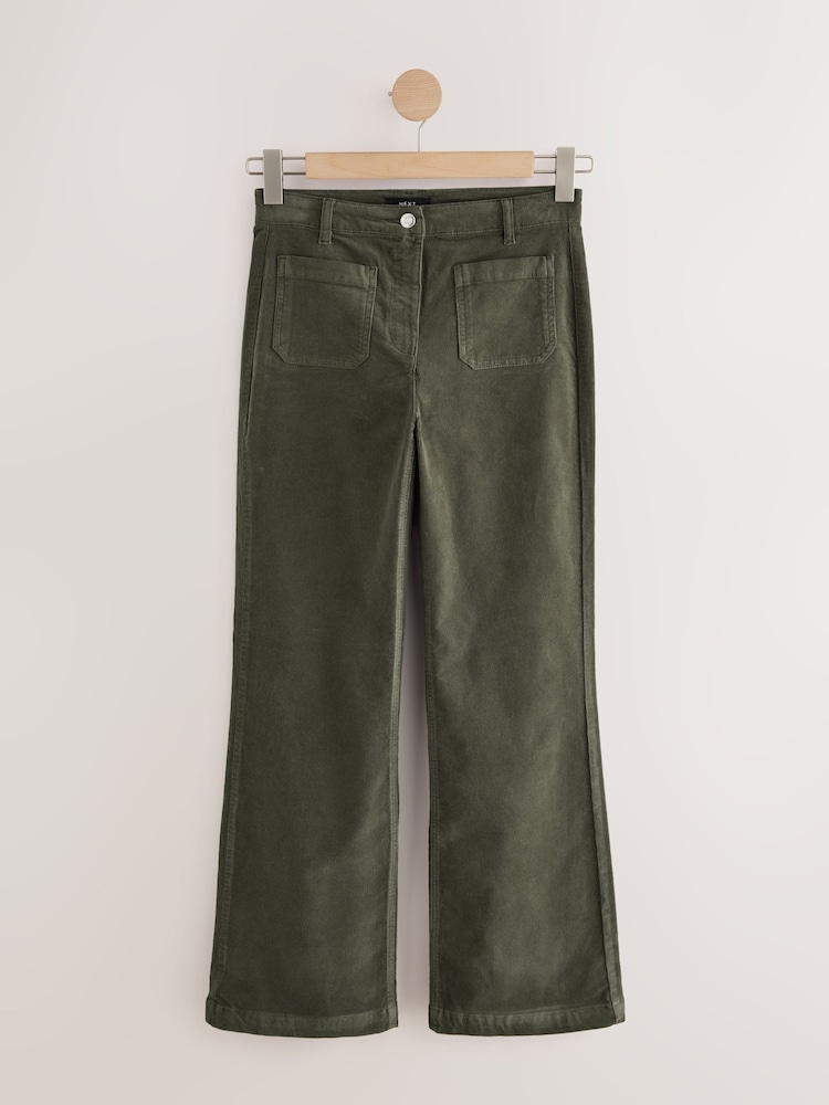 Khaki Green Corduroy Patch Pocket Bootcut Trousers - Image 1 of 3 Khaki Green Corduroy Patch Pocket Bootcut Trousers - Image 1 of 3
