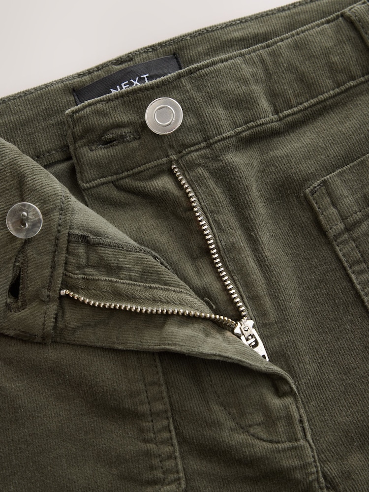 Khaki Green Corduroy Patch Pocket Bootcut Trousers - Image 2 of 3 Khaki Green Corduroy Patch Pocket Bootcut Trousers - Image 2 of 3