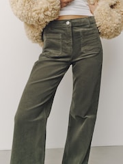 卡其绿色 - Corduroy Patch Pocket Bootcut Trousers - 图片4 / 7