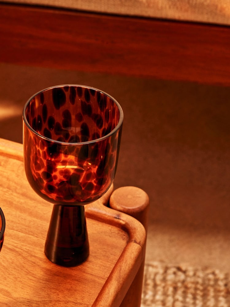 Oliver Bonas Set of 2 Brown Yara Tortoiseshell Wine Glasses - Image 1 of 6 Oliver Bonas Set of 2 Brown Yara Tortoiseshell Wine Glasses - Image 1 of 6