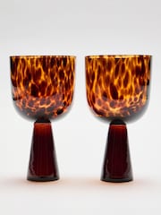 Oliver Bonas Set of 2 Brown Yara Tortoiseshell Wine Glasses - Image 2 of 6