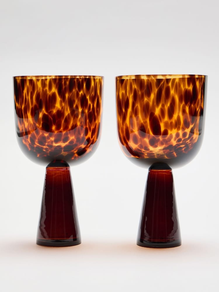 Oliver Bonas Set of 2 Brown Yara Tortoiseshell Wine Glasses - Image 2 of 6 Oliver Bonas Set of 2 Brown Yara Tortoiseshell Wine Glasses - Image 2 of 6