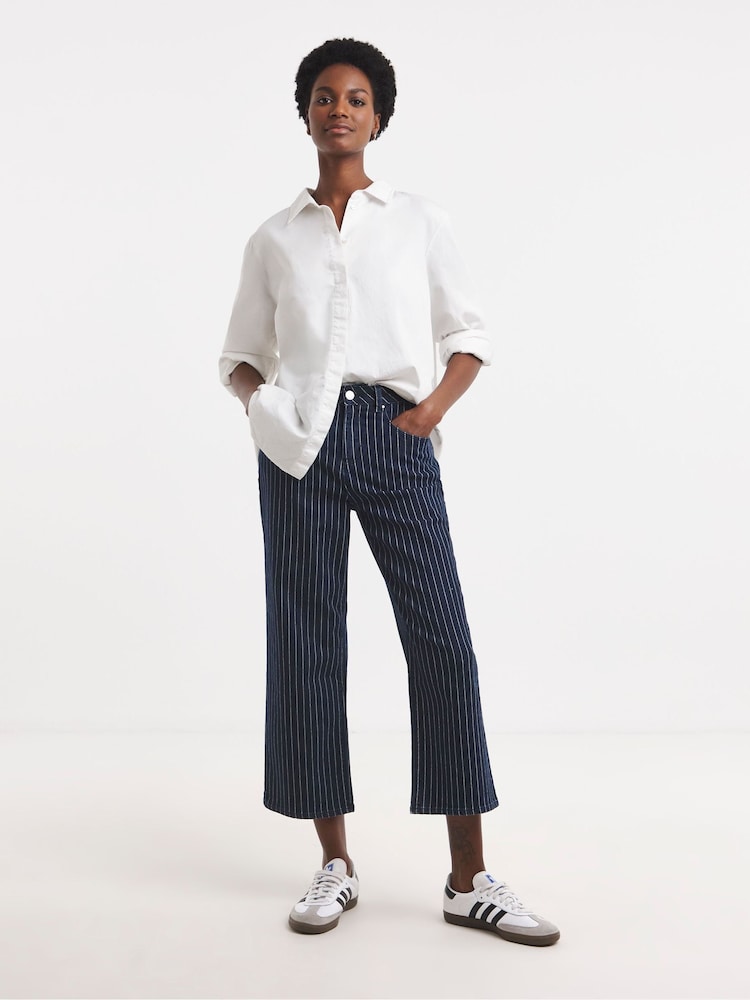 JD Williams Blue Stripe Straight Crop Leg Jeans - Image 1 of 4