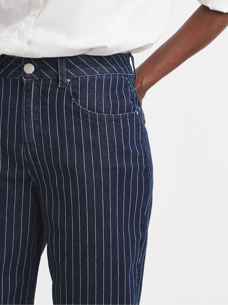 JD Williams Blue Stripe Straight Crop Leg Jeans - Image 4 of 4
