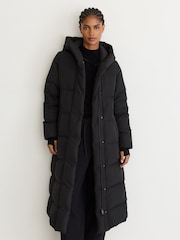 Juoda - Reiss Larissa Belted Longline Hooded Puffer Coat - 1 paveikslėlis iš 7