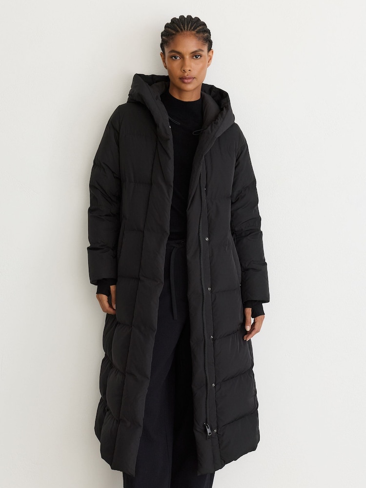 Juoda - Reiss Larissa Belted Longline Hooded Puffer Coat - 1 paveikslėlis iš 7