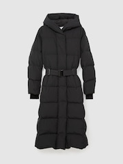 Juoda - Reiss Larissa Belted Longline Hooded Puffer Coat - 2 paveikslėlis iš 7