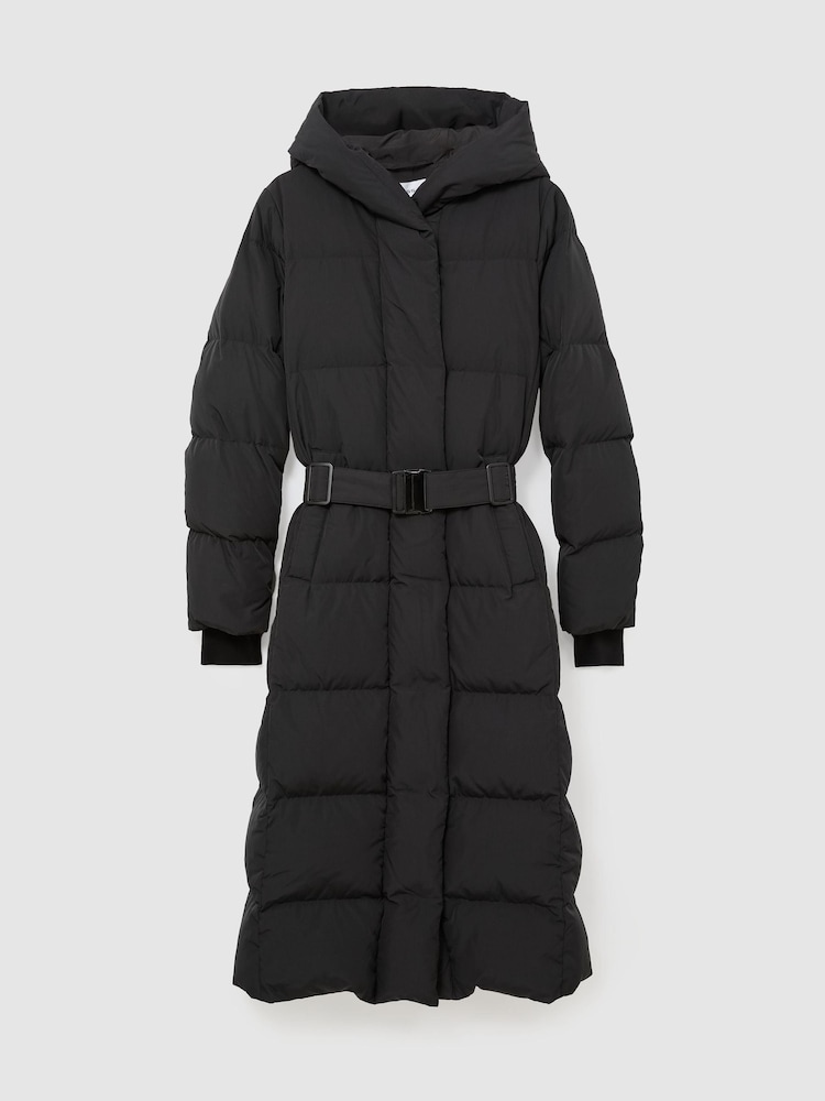 Juoda - Reiss Larissa Belted Longline Hooded Puffer Coat - 2 paveikslėlis iš 7