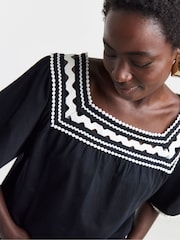 JD Williams Black Square Neck Rick Rack Trim LongLine Swing Top - Image 4 of 4