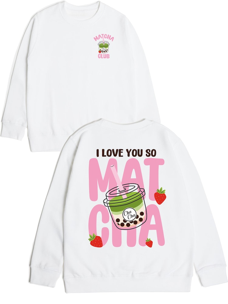 Rags & Rascals White Matcha Club Graphic Sweatshirt - Image 1 of 4 Rags & Rascals White Matcha Club Graphic Sweatshirt - Image 1 of 4