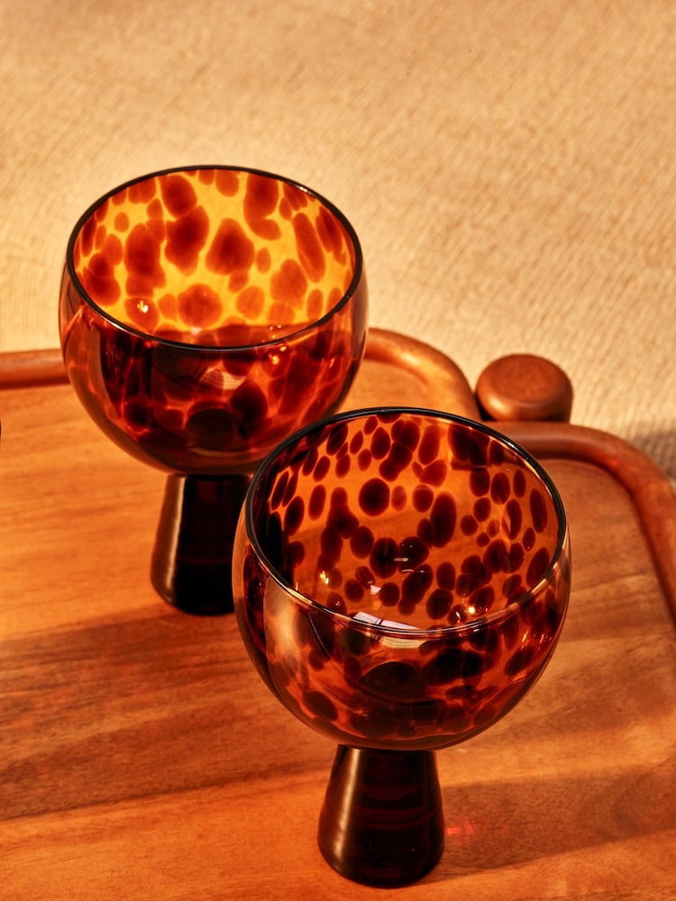 Oliver Bonas Set of 2 Brown Yara Tortoiseshell Gin Glasses - Image 1 of 6 Oliver Bonas Set of 2 Brown Yara Tortoiseshell Gin Glasses - Image 1 of 6