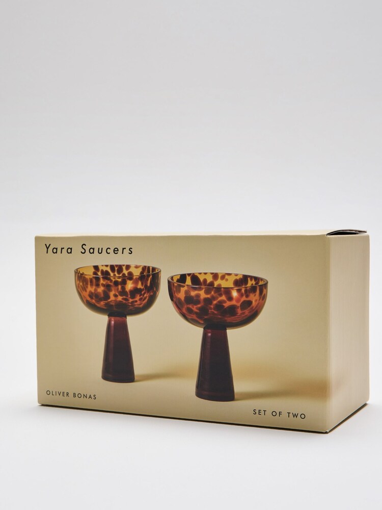 Oliver Bonas Set of 2 Brown Yara Tortoiseshell Champagne Saucers Glasses - Image 6 of 6 Oliver Bonas Set of 2 Brown Yara Tortoiseshell Champagne Saucers Glasses - Image 6 of 6