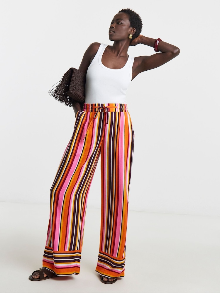 JD Williams Red Linen Mix Wide Leg Trousers - Image 1 of 4 JD Williams Red Linen Mix Wide Leg Trousers - Image 1 of 4