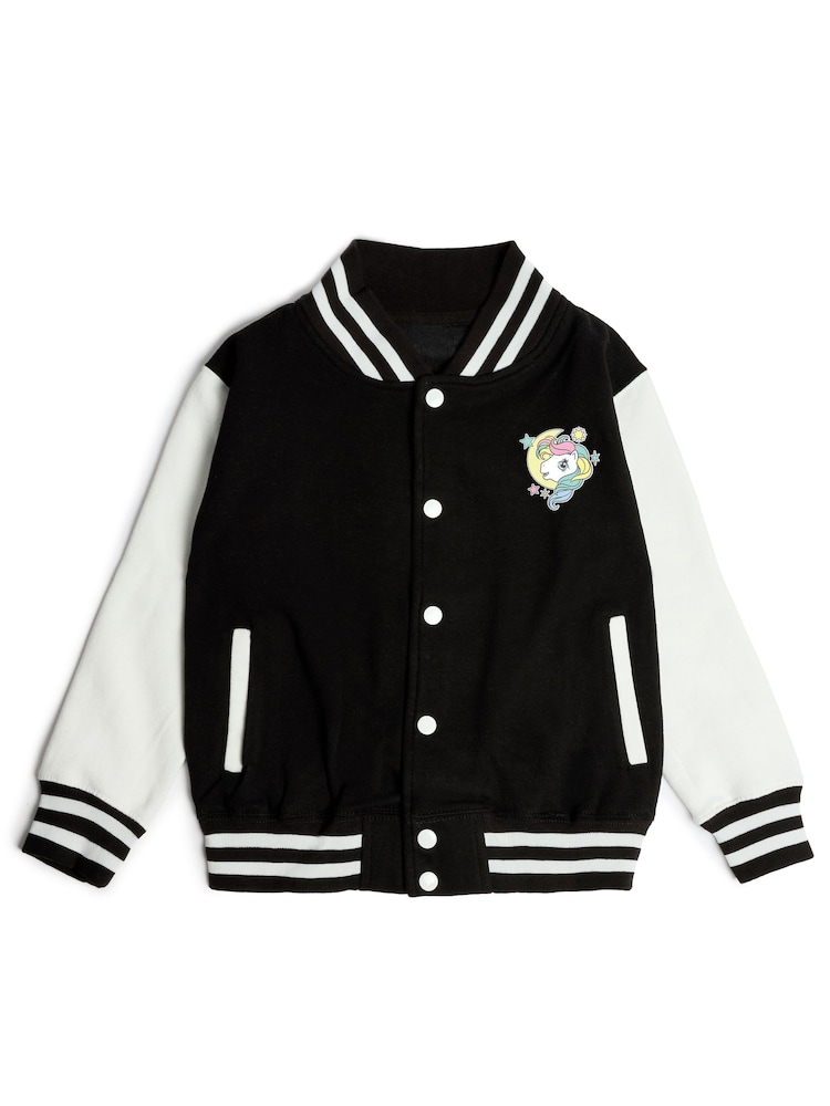 Rags & Rascals Black Hasbro My Little Pony Rainbow Varsity Jacket - Image 2 of 3 Rags & Rascals Black Hasbro My Little Pony Rainbow Varsity Jacket - Image 2 of 3