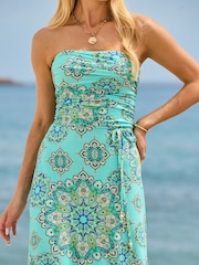 Sosandar Green Scarf Print Bandeau Midi Dress - Image 4 of 5