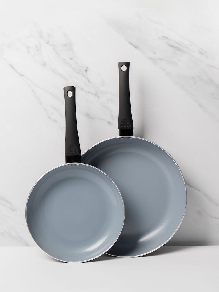 Masterclass Set of 2 Black Ceramic Non-Stick Eco Frying Pans - Image 1 of 3 Masterclass Set of 2 Black Ceramic Non-Stick Eco Frying Pans - Image 1 of 3