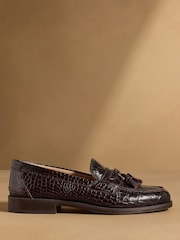 Russell & Bromley Oxblood Croc Print Keeble 3 Tassel College Loafers - Image 2 of 7