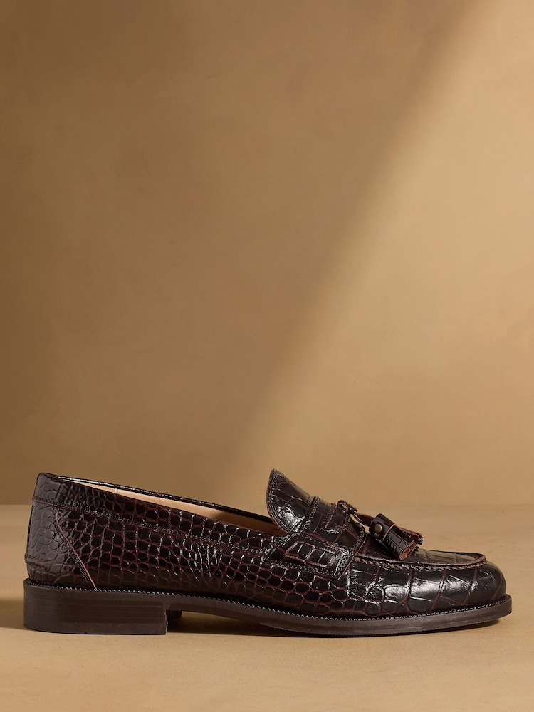 Russell & Bromley Oxblood Croc Print Keeble 3 Tassel College Loafers - Image 2 of 7 Russell & Bromley Oxblood Croc Print Keeble 3 Tassel College Loafers - Image 2 of 7