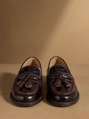 Russell & Bromley Oxblood Croc Print Keeble 3 Tassel College Loafers - Image 3 of 7