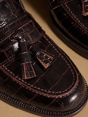 Russell & Bromley Oxblood Croc Print Keeble 3 Tassel College Loafers - Image 4 of 7