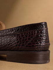 Russell & Bromley Oxblood Croc Print Keeble 3 Tassel College Loafers - Image 6 of 7