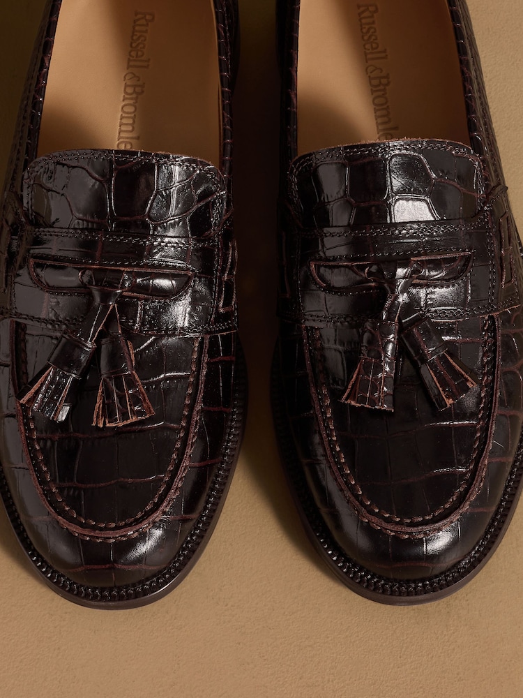 Russell & Bromley Oxblood Croc Print Keeble 3 Tassel College Loafers - Image 7 of 7 Russell & Bromley Oxblood Croc Print Keeble 3 Tassel College Loafers - Image 7 of 7