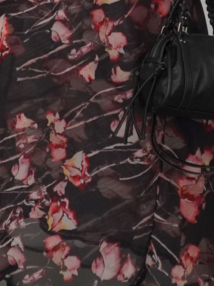 Religion Black Floral Indium Maxi Tea Dress With Feminine Button Detail In Abstract - Image 4 of 4 Religion Black Floral Indium Maxi Tea Dress With Feminine Button Detail In Abstract - Image 4 of 4