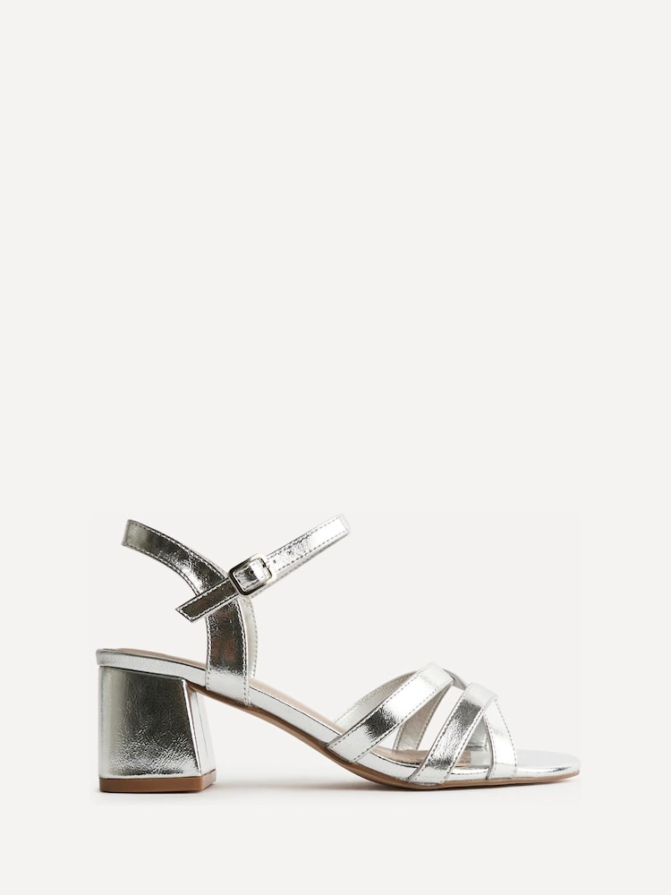 Linzi Silver PU Flair Crossover Heeled Sandals - Image 2 of 5 Linzi Silver PU Flair Crossover Heeled Sandals - Image 2 of 5